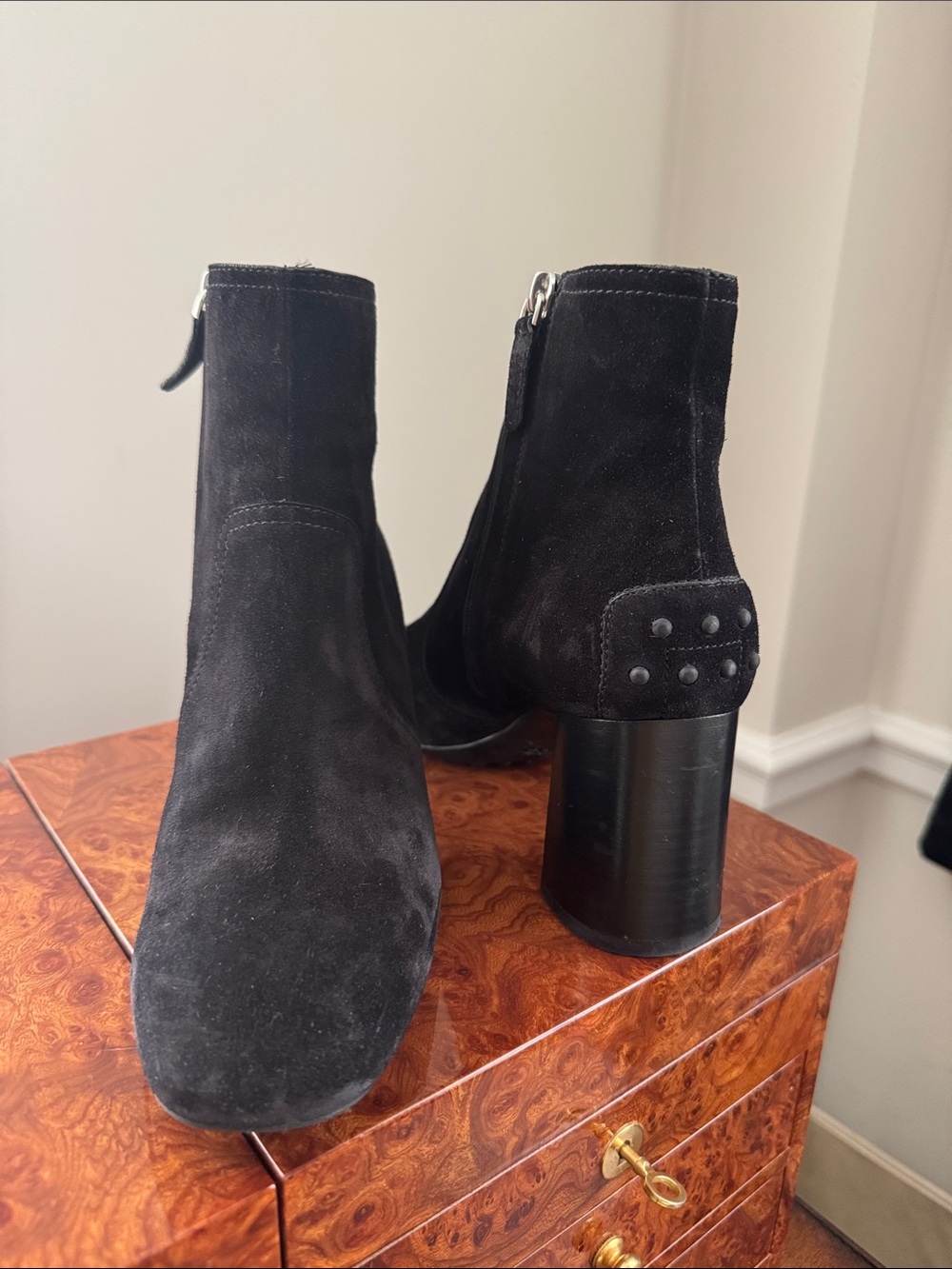 Tod's Black Suede Chunky Heel Ankle Boots